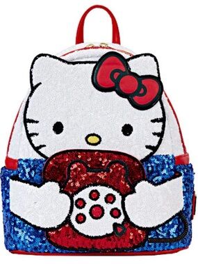 Loungefly Hello Kitty Retro Phone Sequin Mini Backpack - White & Red
